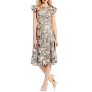 ANTONIO MELANI Beige and White Floral Midi Dress